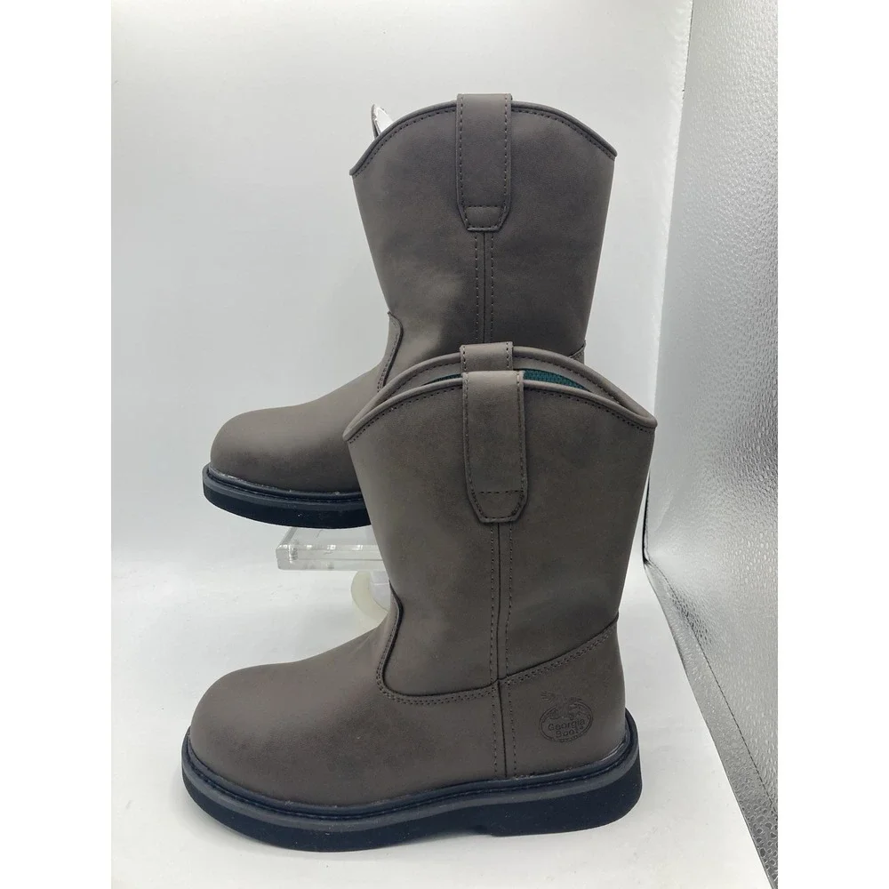 Georgia Boot Wellington Brown Pull On Work Leather Boots G099 Size 1.5M Kids 7